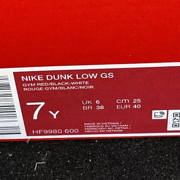 NEW Nike Dunk Low GS Black Toe Gym Red Chicago HF9980-600 Women Sz 8.5 / 7Y - Picture 8 of 8
